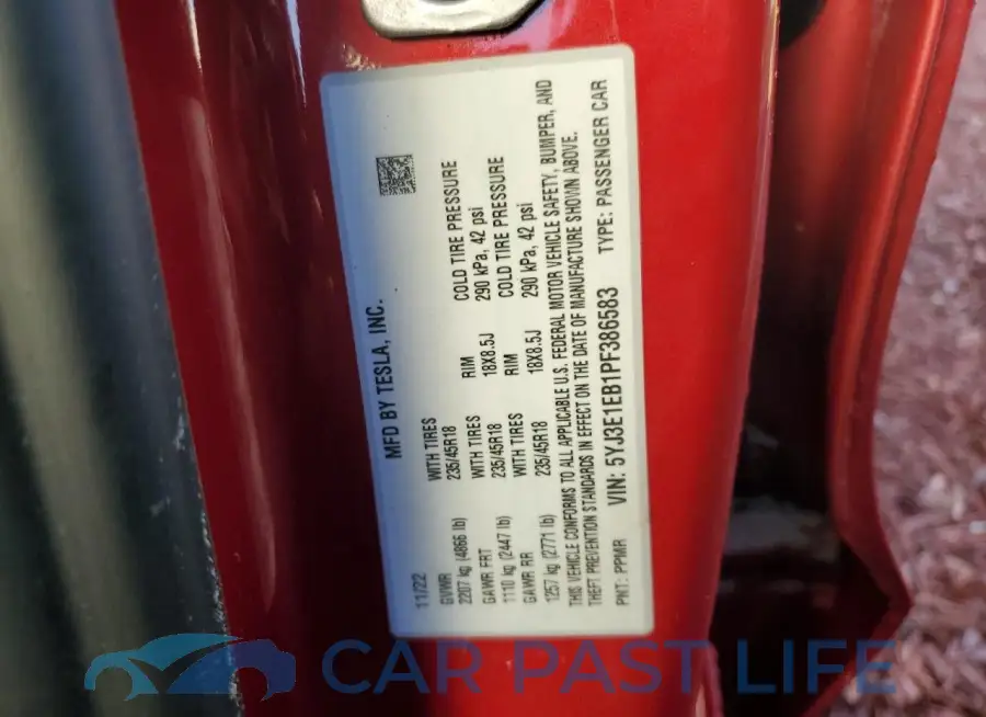 5YJ3E1EB1PF386583# 12