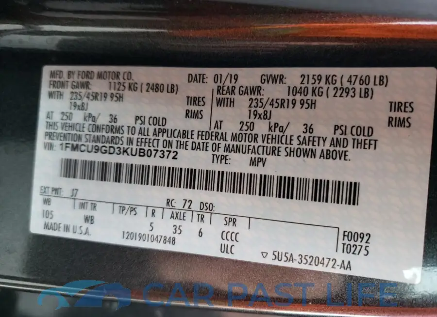 1FMCU9GD3KUB07372# 13