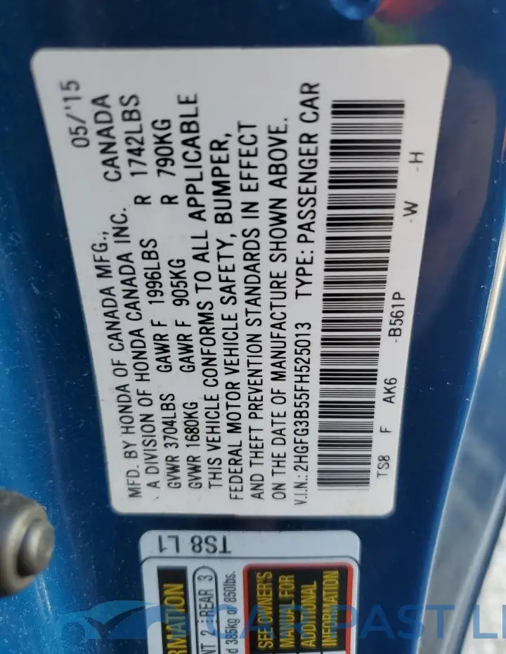 2HGFG3B55FH525013# 12