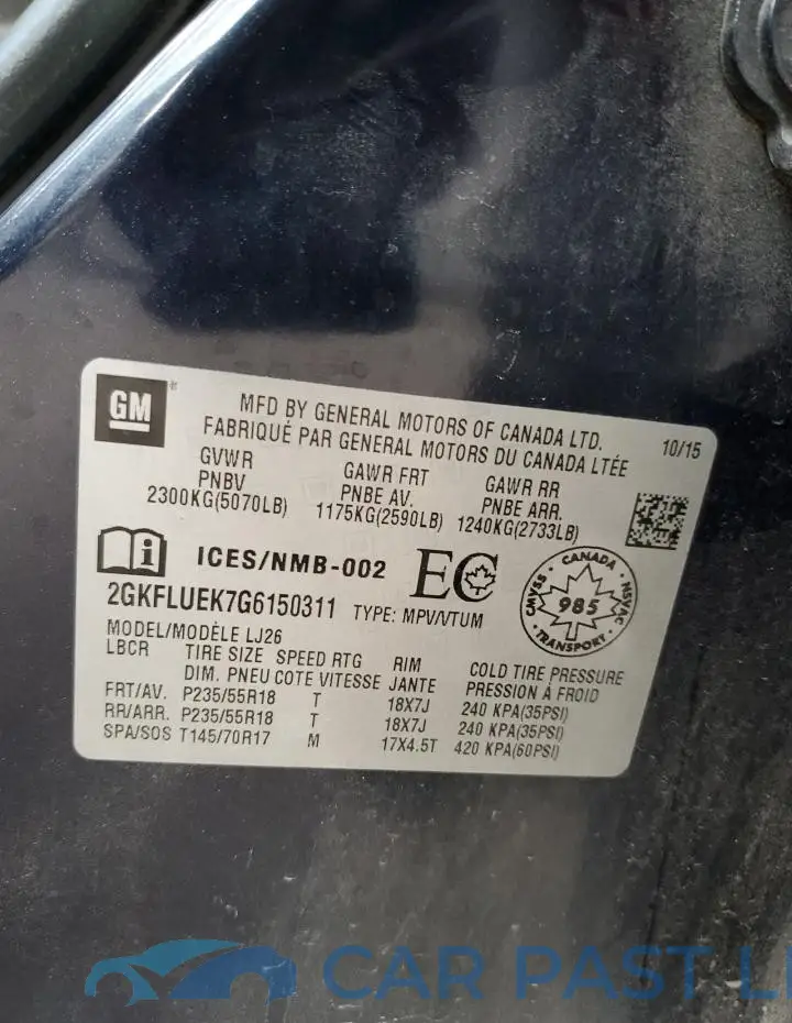 2GKFLUEK7G6150311# 12