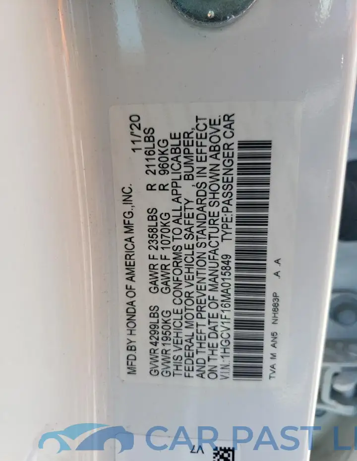 1HGCV1F16MA015849# 12