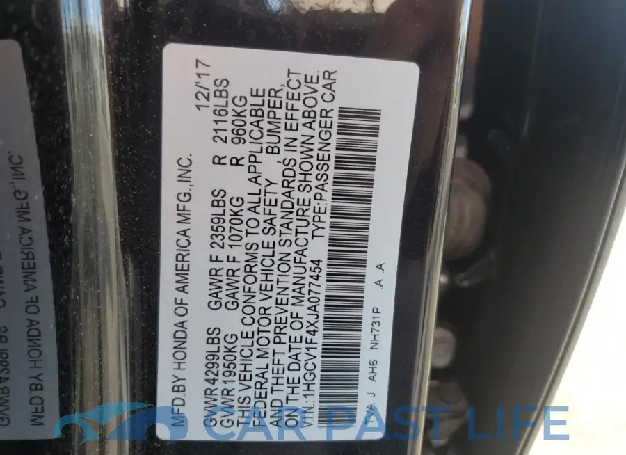 1HGCV1F4XJA077454# 12