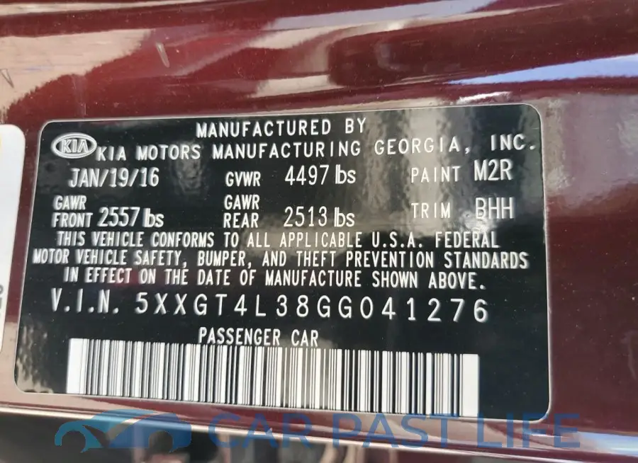5XXGT4L38GG041276# 12