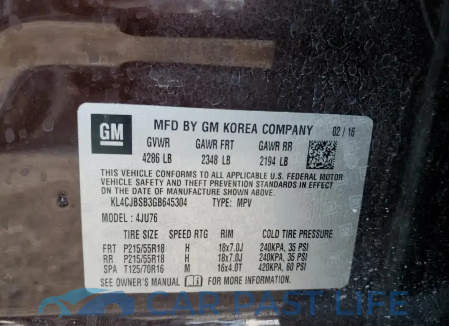 KL4CJBSB3GB645304# 13