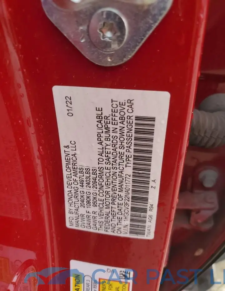 1HGCV3F22NA011772# 13