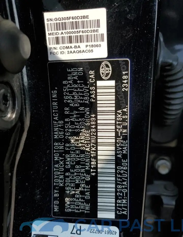 4T1BF1FK7HU284894# 12
