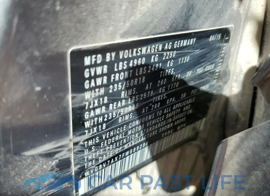 WVGBV7AX7FW599298# 13