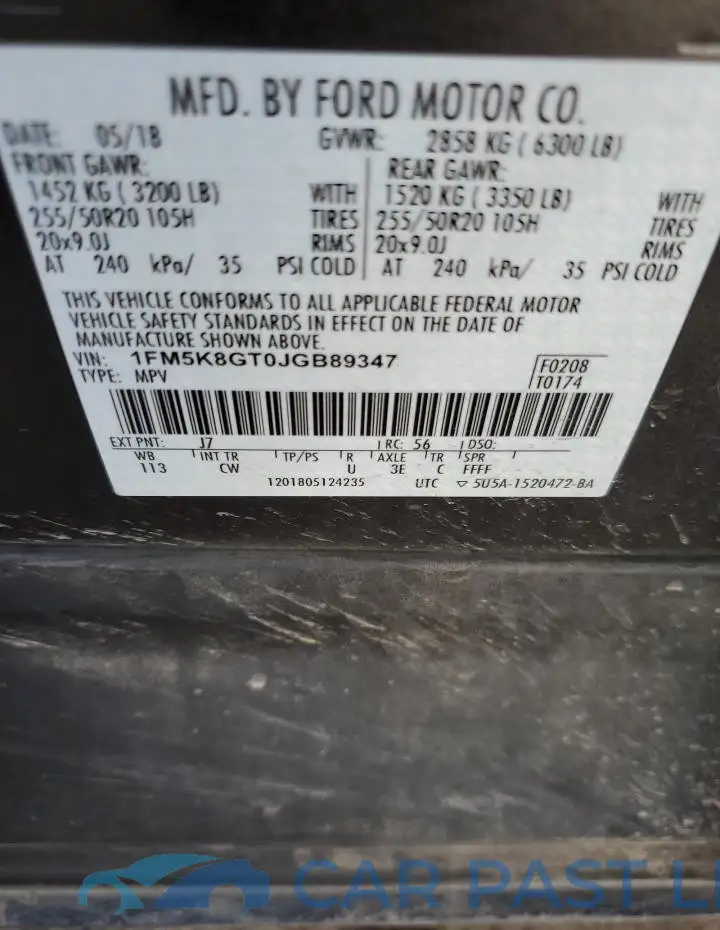 1FM5K8GT0JGB89347# 13