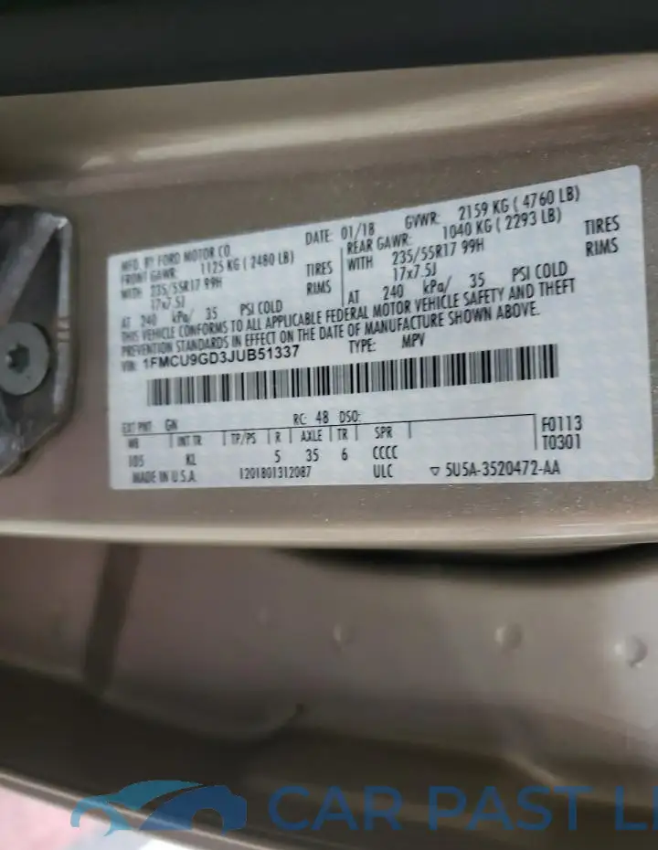 1FMCU9GD3JUB51337# 13