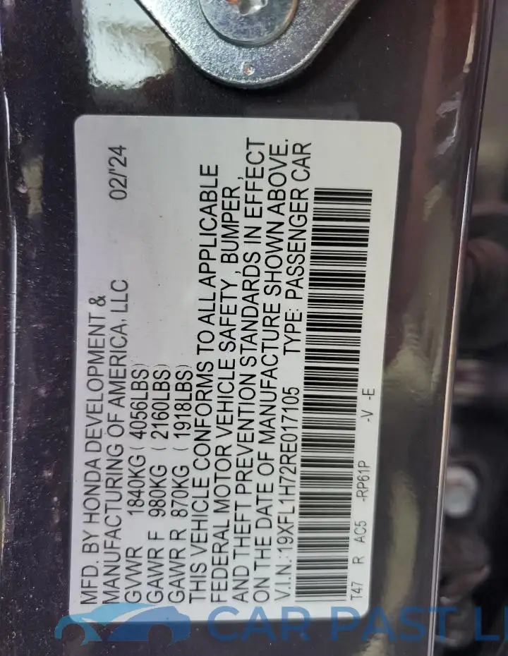 19XFL1H72RE017105# 13