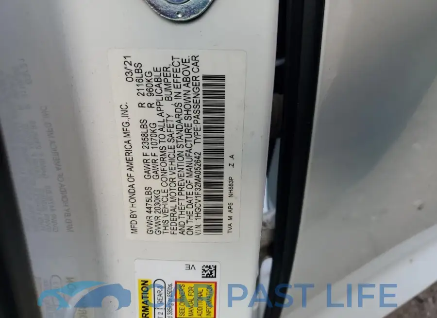 1HGCV1F32MA052642# 12
