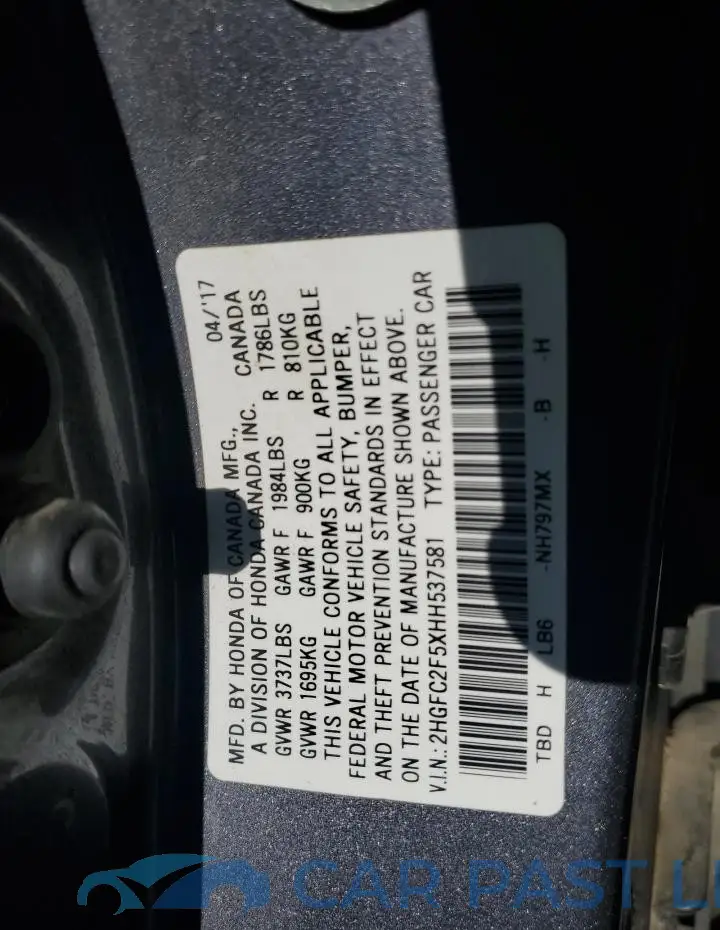 2HGFC2F5XHH537581# 12