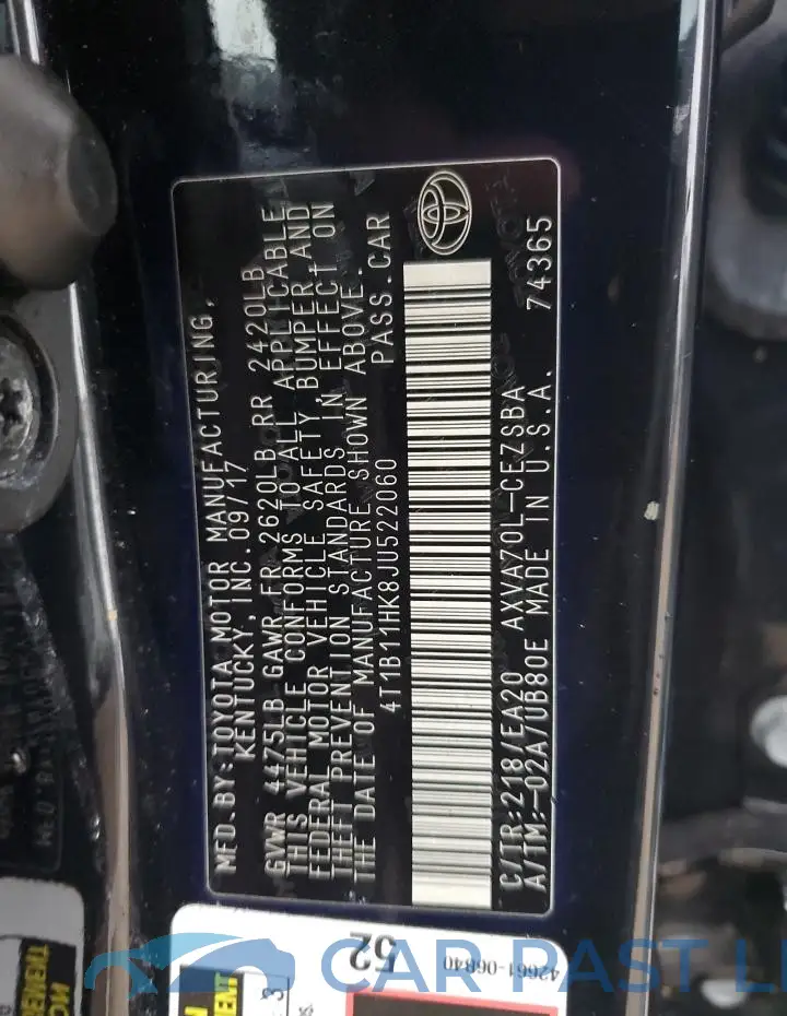 4T1B11HK8JU522060# 13
