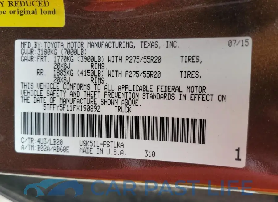 5TFFY5F11FX190892# 12
