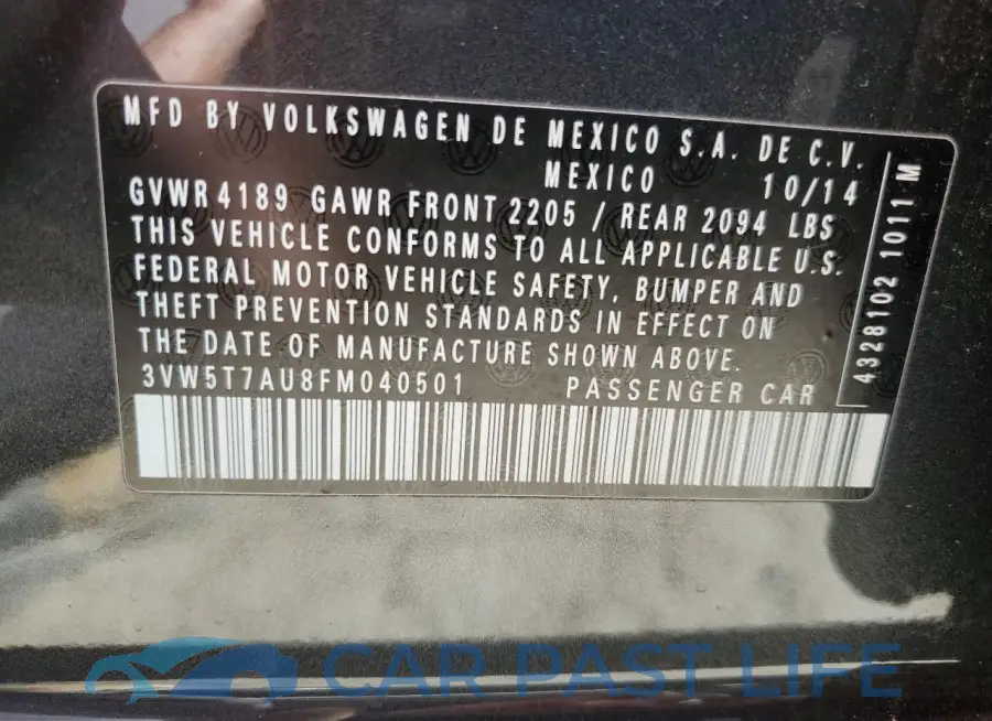 3VW5T7AU8FM040501# 12
