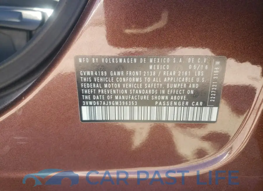 3VWD67AJ9GM396353# 12