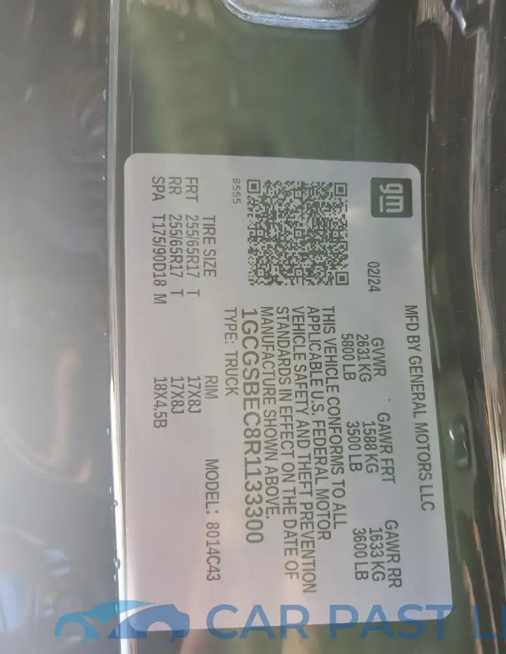 1GCGSBEC8R1133300# 12