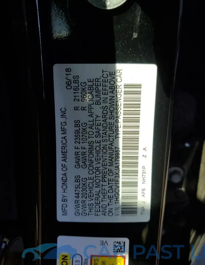 1HGCV1F3XJA179957# 12