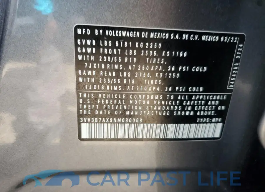 3VV3B7AX9NM080058# 14
