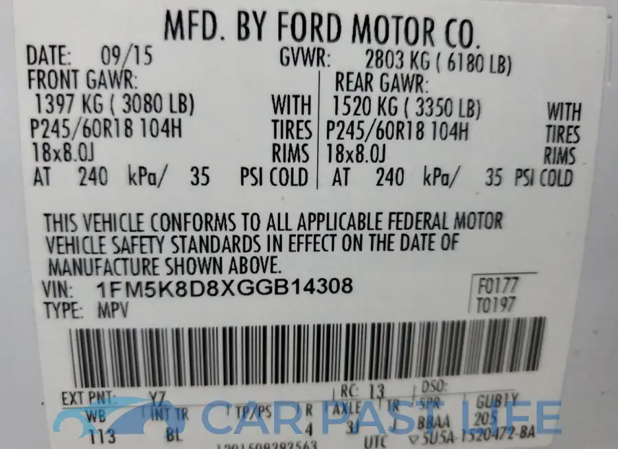 1FM5K8D8XGGB14308# 13