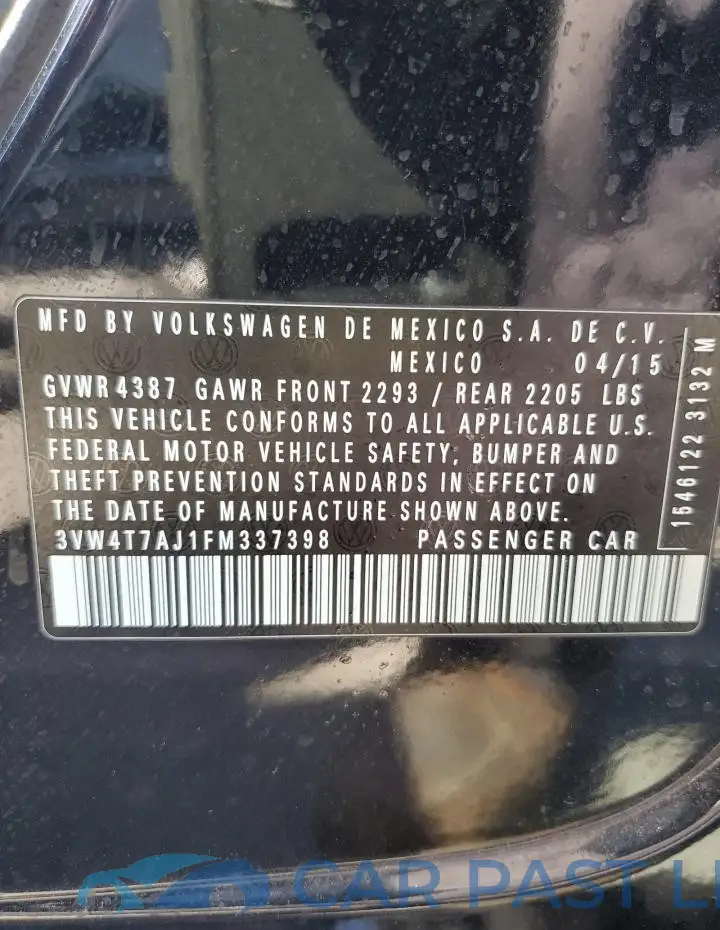 3VW4T7AJ1FM337398# 12