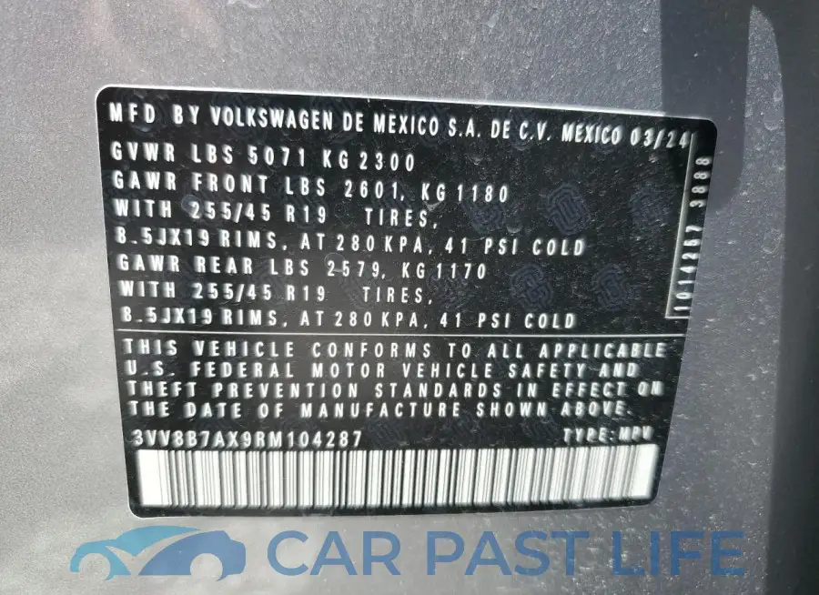 3VV8B7AX9RM104287# 13
