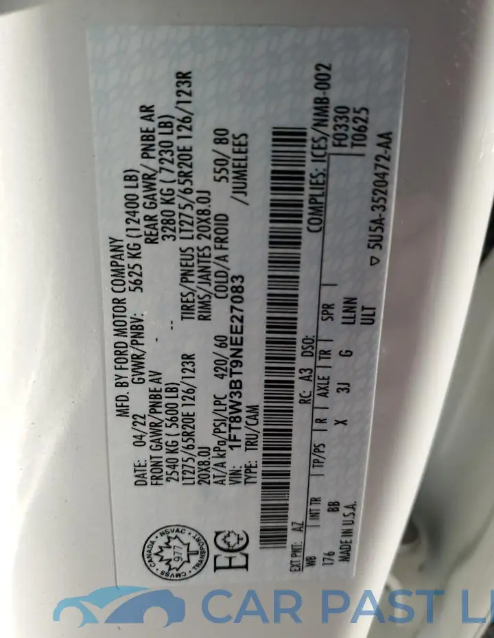 1FT8W3BT9NEE27083# 12