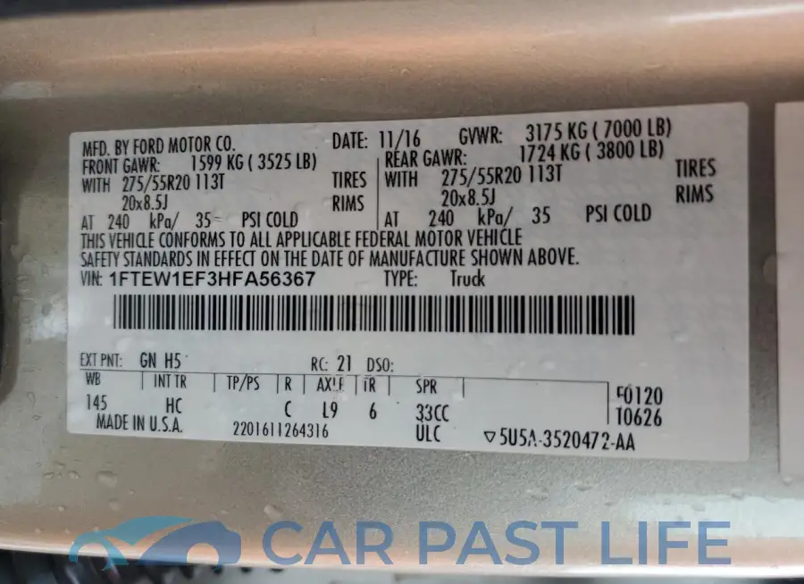1FTEW1EF3HFA56367# 12