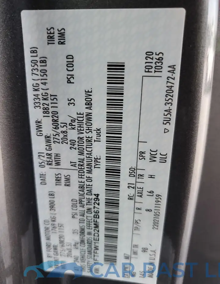 1FTFW1ED2MFB67294# 12