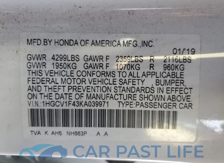 1HGCV1F43KA039971# 12