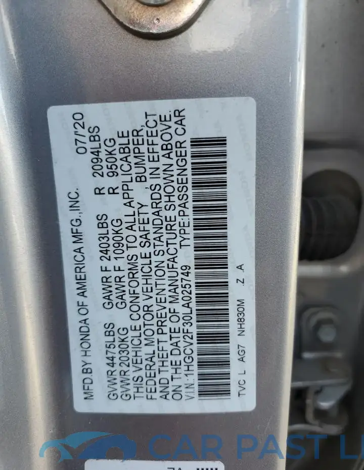 1HGCV2F30LA025749# 12