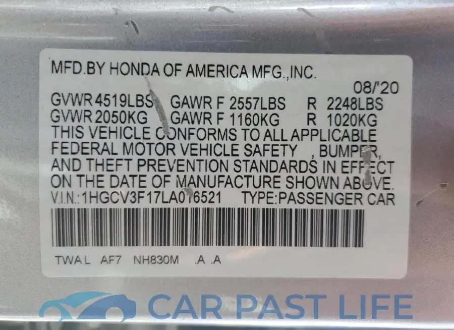 1HGCV3F17LA016521# 13