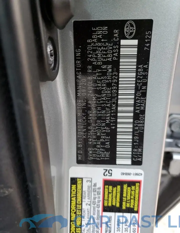 4T1F11AK3LU997923# 13