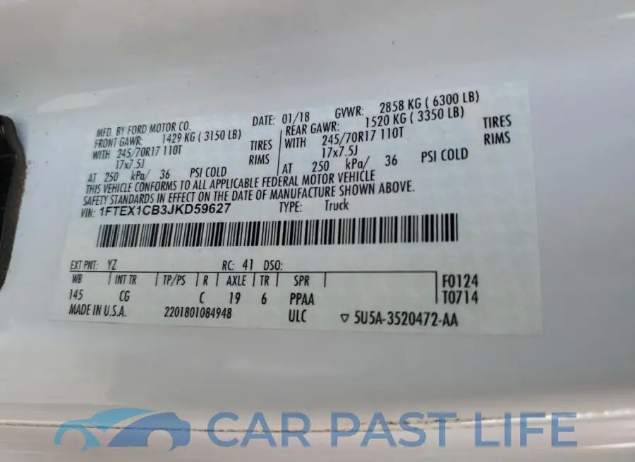 1FTEX1CB3JKD59627# 12
