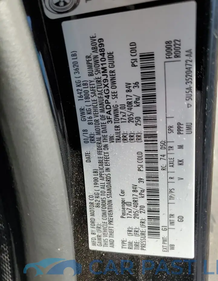 3FADP4GX9JM104899# 13