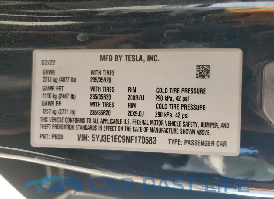 5YJ3E1EC9NF170583# 12