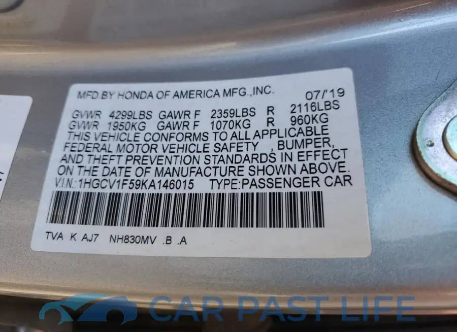 1HGCV1F59KA146015# 13
