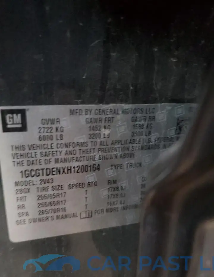 1GCGTDENXH1200164# 12