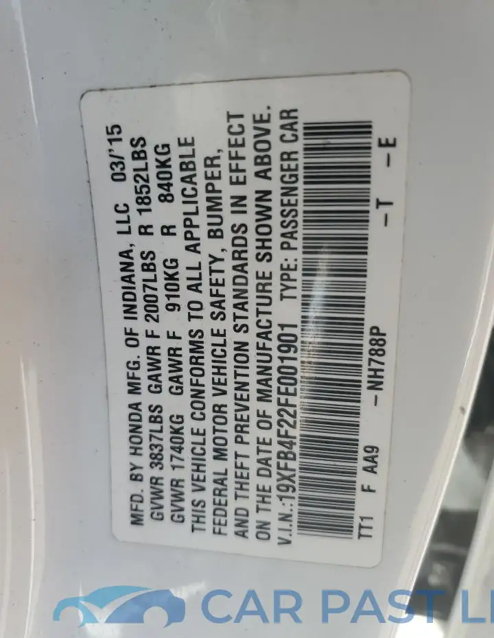 19XFB4F22FE001901# 12