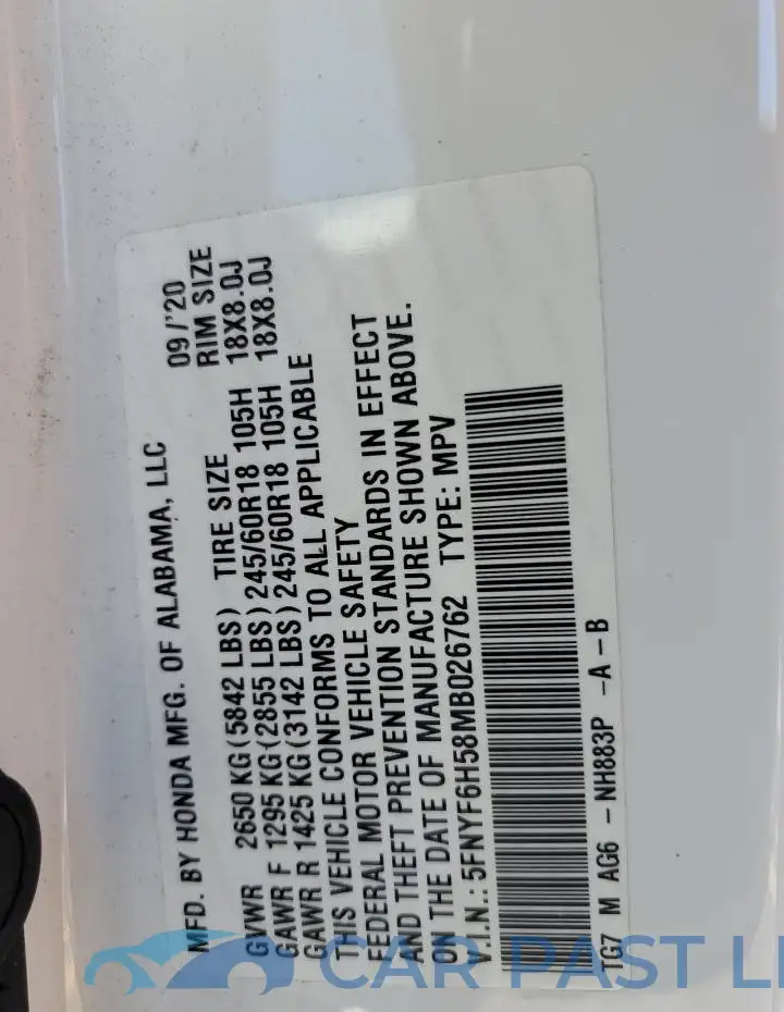 5FNYF6H58MB026762# 13