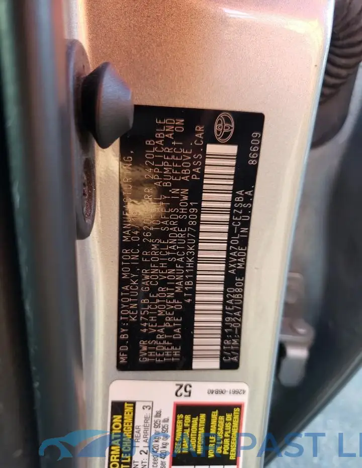 4T1B11HK3KU778091# 12