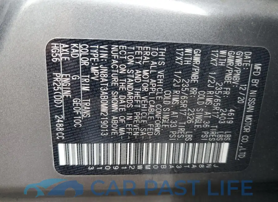 JN8AT3AB0MW219013# 13