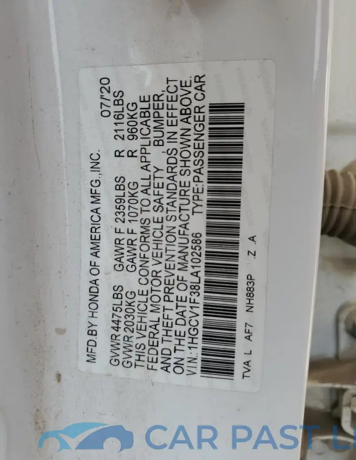 1HGCV1F38LA102586# 12