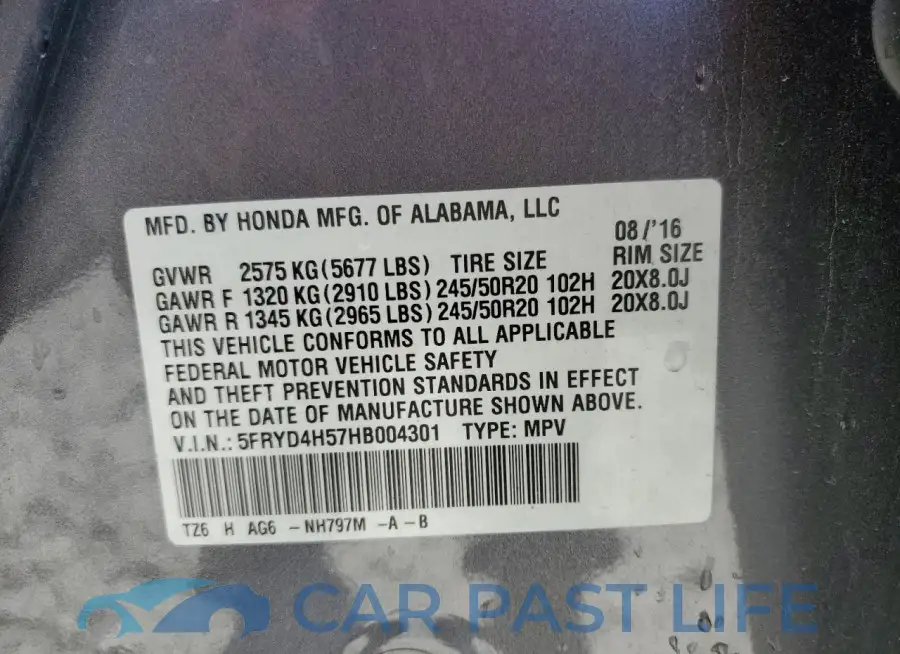 5FRYD4H57HB004301# 13