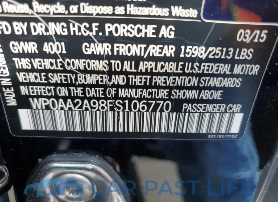 WP0AA2A98FS106770# 12