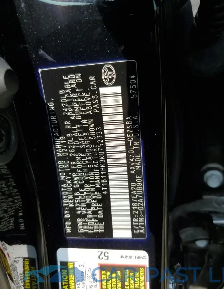 4T1B11HK3KU752333# 12
