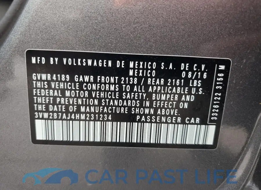 3VW2B7AJ4HM231234# 12