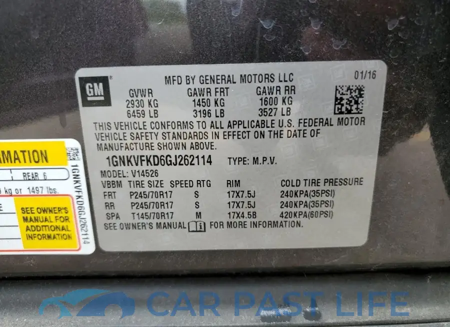 1GNKVFKD6GJ262114# 14