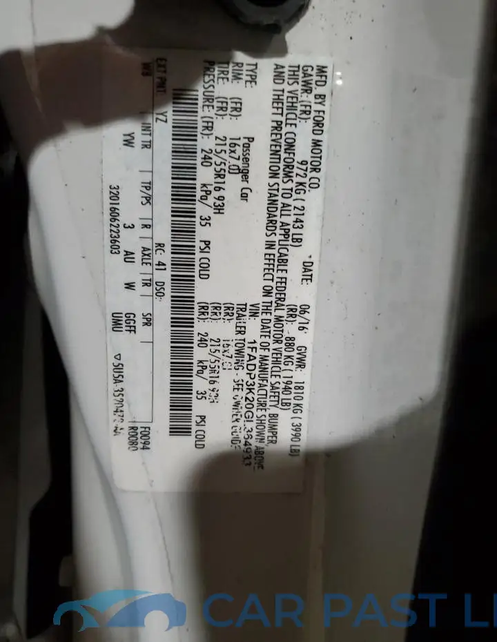 1FADP3K20GL364933# 13