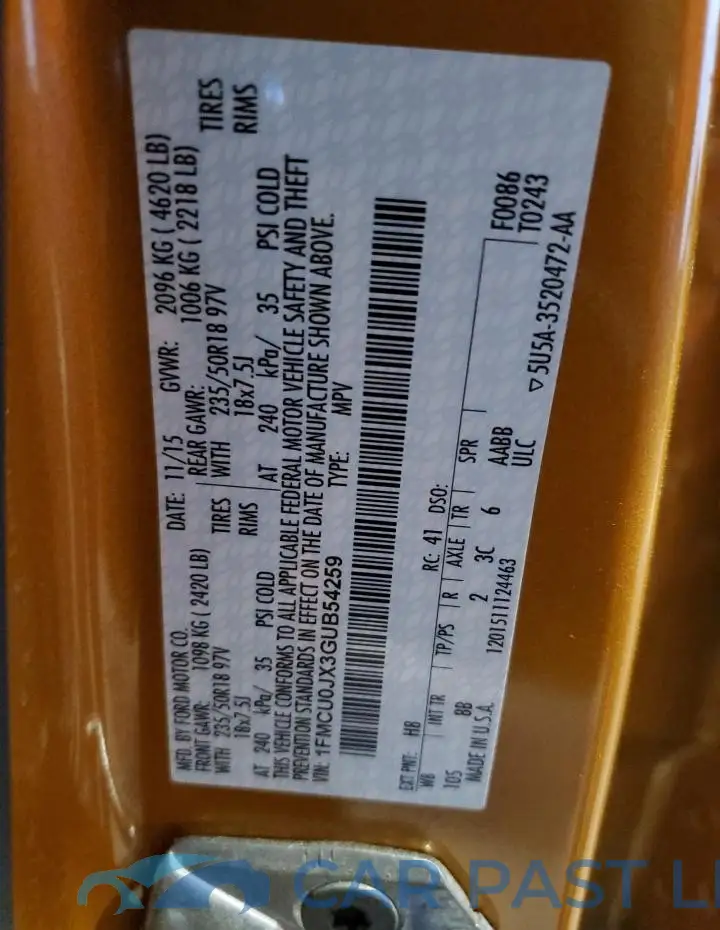1FMCU0JX3GUB54259# 13